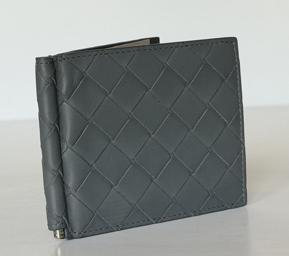 Bottega Intrecciato Veneta Leather Gray Wallet with Money Clip 592626 NWT $600